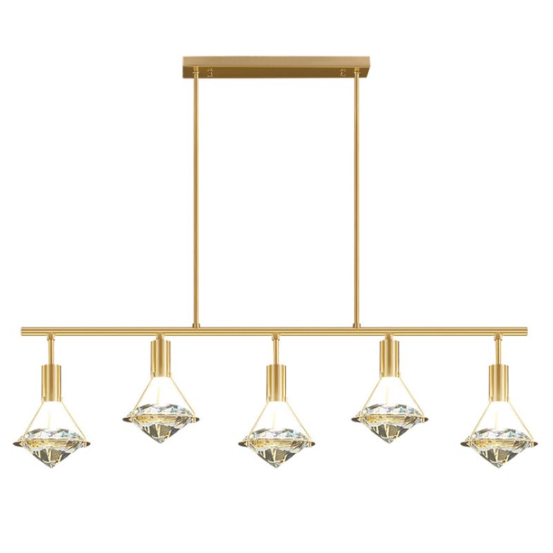 Crystal Diamond Island Lighting Postmodern Gold Finish LED Pendant Light Fixture