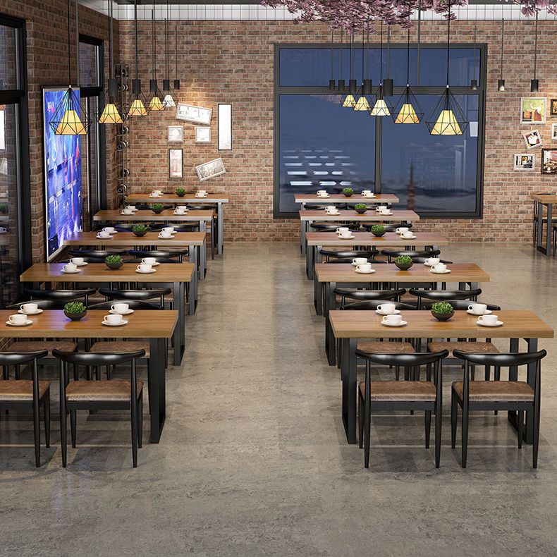 Industrial Style Solid Wood Dining Set with Traditional Height Table and Double Pedestal Base