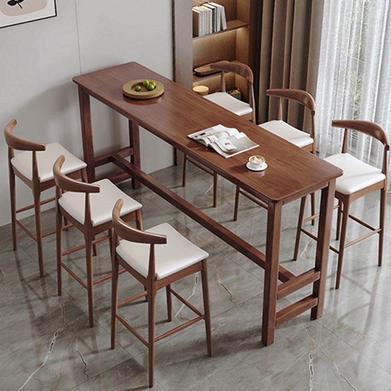 Contemporary Indoor Bar Dining Table Trestle Rectangle Wood Counter Table