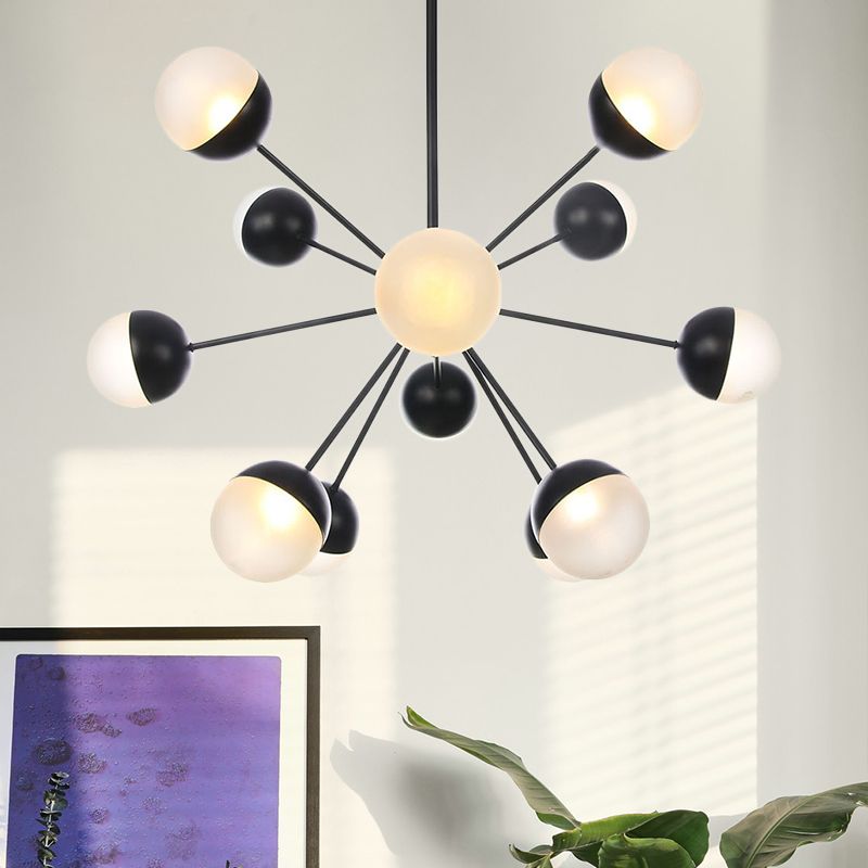 Vetro smerigliato frizzante lampadario frizzante leggero contemporaneo a 12 teste lampada sospensione in nero