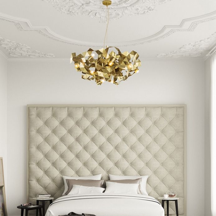 Aluminium Résumé Plafond Pendant 6 Lumières Post lampe suspendue en métal moderne en noir / or / argent