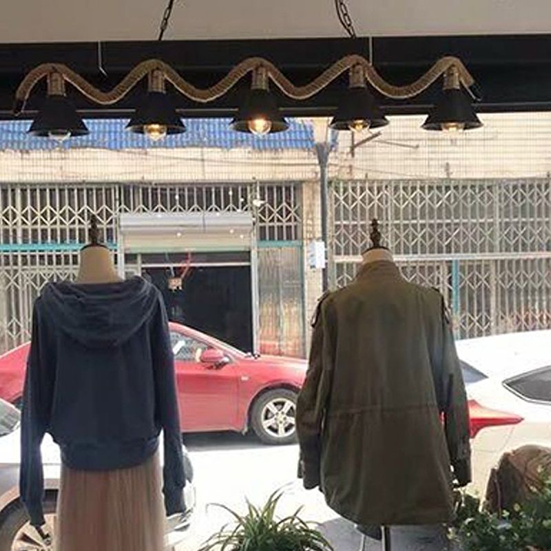 American Industrial Hemp Rope Pendant Light Vintage Hanging Light for Loft Living Room