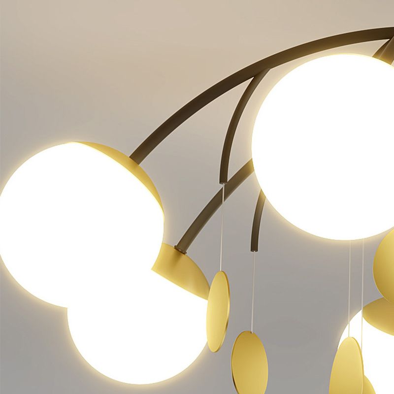 Modern Style Globe Semi Flush Mounted Ceiling Light Sputnik LED Ceiling Light with White Glass Shade