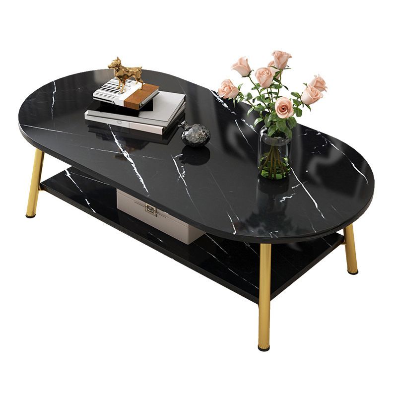 Modern Style Round/oval Wood-paneled 3/4 Leg Base with Storage Rack Coffee Table