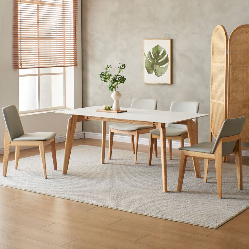 Mid-Century Modern Dining Table White Stone Top Table with Wooden Base