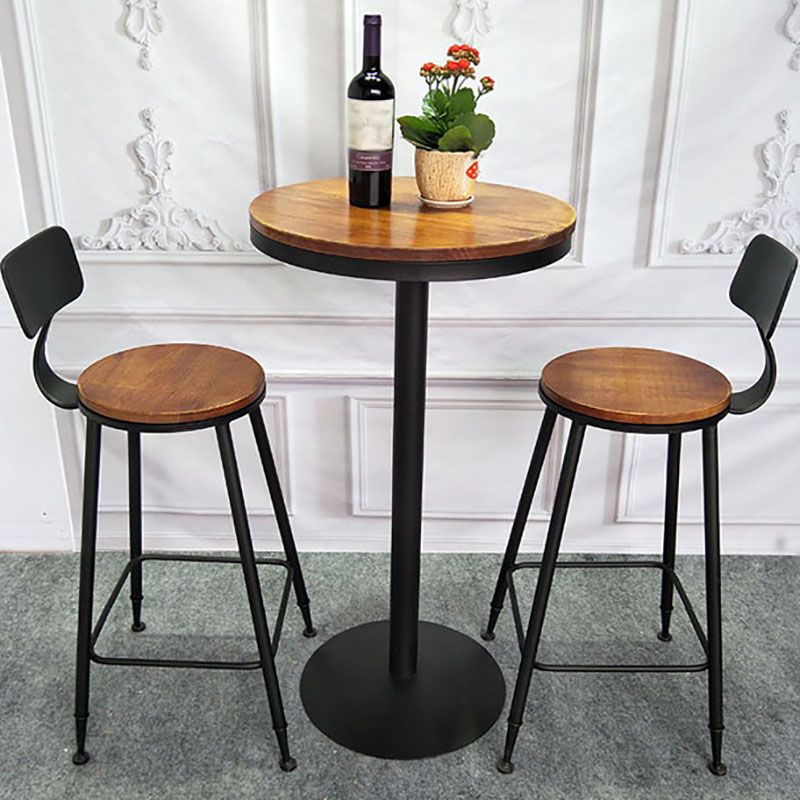 Industrial Black Iron Bar Table Wood Top Indoor 41.3"H Bistro Table with Pedestal
