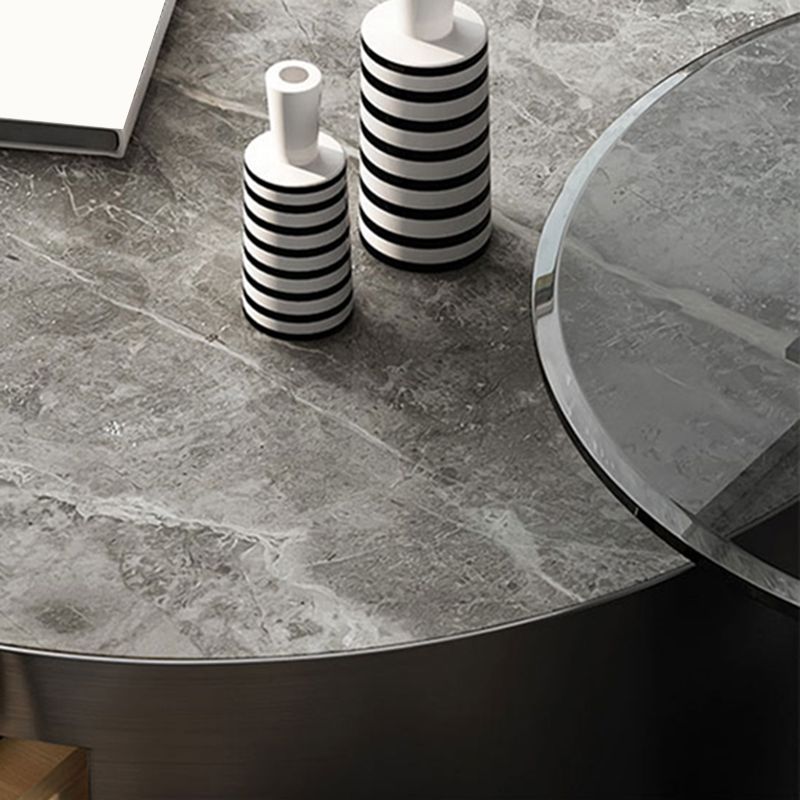 Pedestal Glam Coffee Table Slate Nesting Coffee Table Set with Drawer