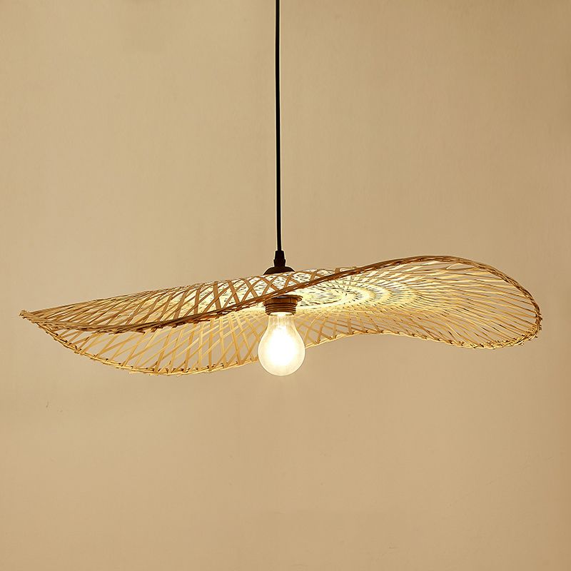 Wood Lotus Leaf Ceiling Light Modern Single Bamboo Hanging Pendant Light for Restaurant