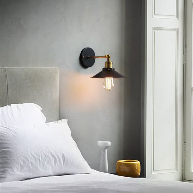 Lámpara de pared de la pared de cono industrial lámpara de metal de 1 luces de 1 luces en negro