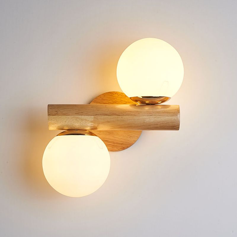 Nordic Style Wooden Vanity Light Ball Shape Vanity Lamp for Shower Room