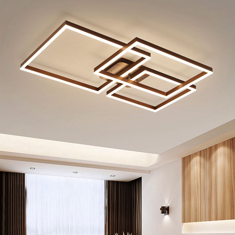 Modern Rectangular Acrylic Semi Flush Light LED 1/2/3 Lights Brown Ceiling Mounted Fixture in Warm/White/Natural Light, 16"/23"/29" Wide