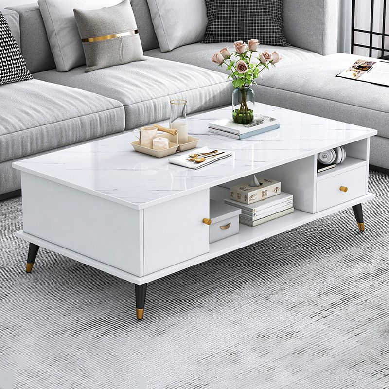 15.7" H Rectangle Wooden Coffee Table Metal 4 Legs Cocktail Table with Storage