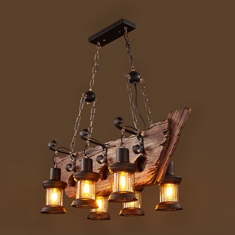 Cylinder Wood Island Pendant Light Industrial Restaurant Island Light Fixture in Distressed Wood