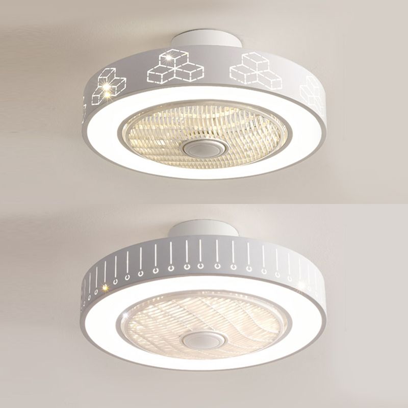 Trommelförmige Schlafzimmer Lüfterlampe Metall Nordic Style LED Semi Flush Deckenleuchte in Weiß