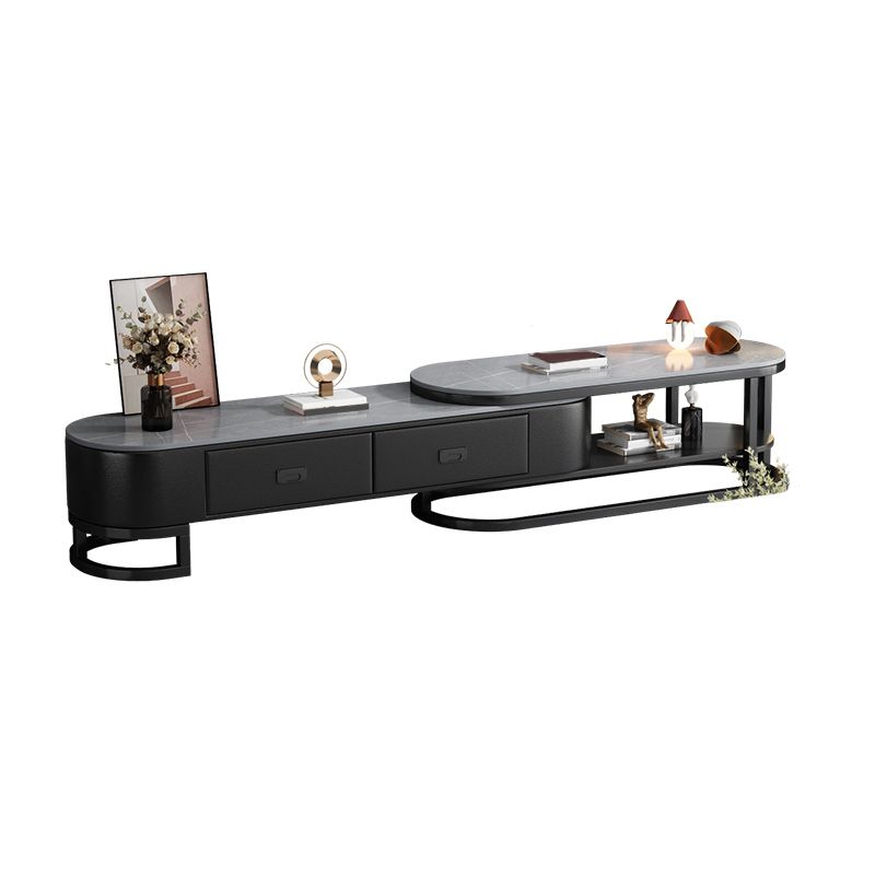 Contemporary Stone Media Console Open Storage 2 Drawers TV Console