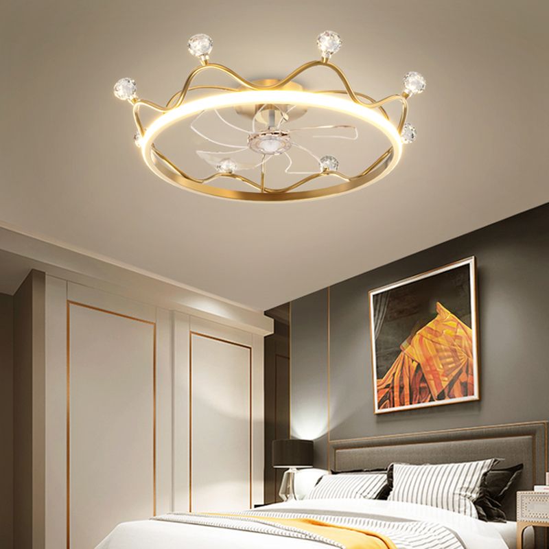 Crown 1 - Light Ceiling Fan Light Fixture Metal LED Fan Ceiling in Gold / Pink