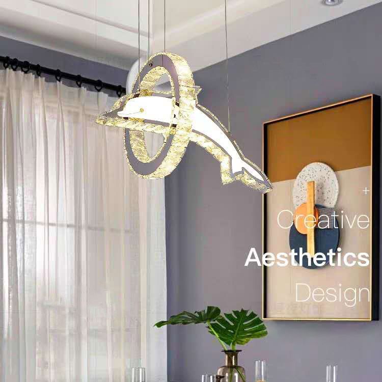 Luz de la isla LED de cristal plateado en moderna luz colgante de acero inoxidable de estilo de lujo para dormitorio