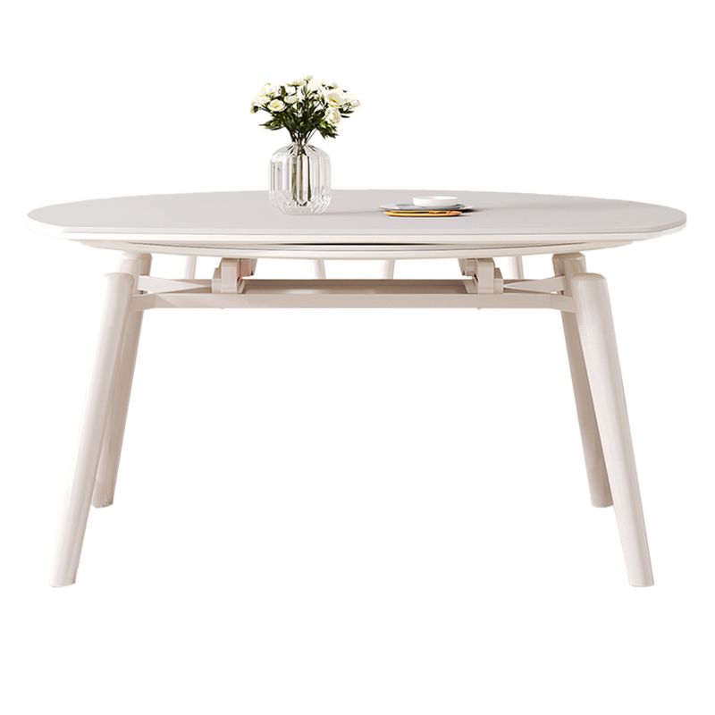 Contemporary Round Extendable Stone Dining Table with Wooden Legs