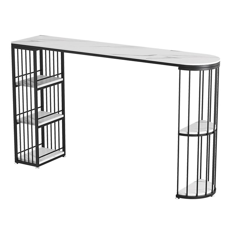 Modern Sintered Stone Bar Table Metal Base Dining Table with Storage Shelves