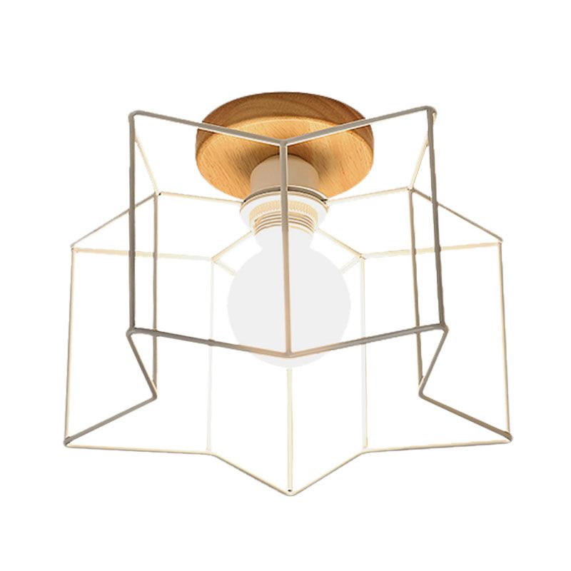 Vintage Stylish Wire Guard Semi-Flush Ceiling Licht mit Stern Geformte 4 Lichter Metall Deckenleuchte in Schwarz/Weiß