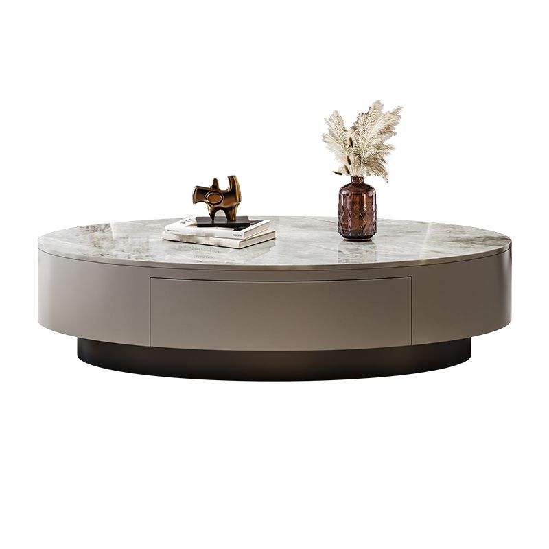 Glam 13.7" H Oval Slate Coffee Table Iron Drum Cocktail Table with Drawer
