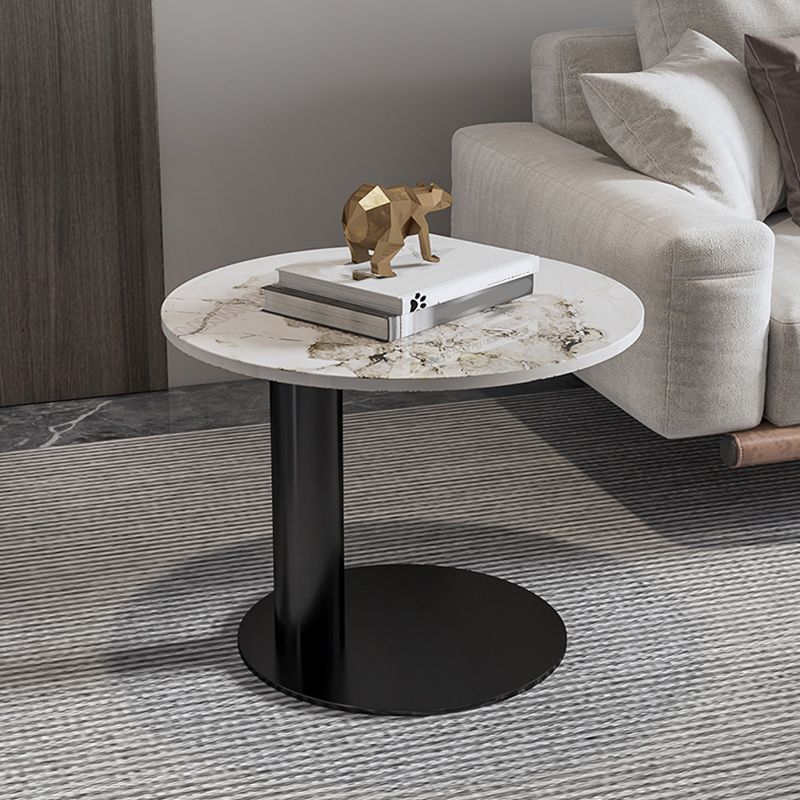 Contemporary Round Coffee or End Table Iron and Stone Coffee Table in Black and White