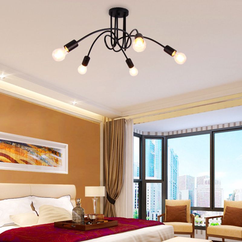 Luminaria de techo de montaje semiempotrado con bombilla expuesta industrial Luminaria de techo de montaje semiempotrado de metal en acabado negro