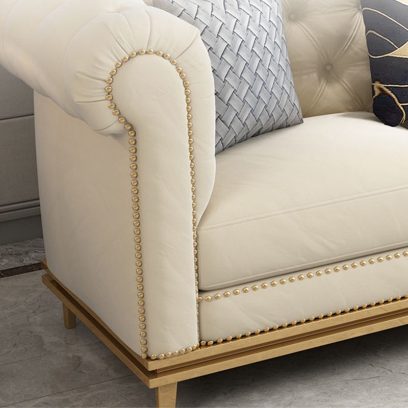 3-Seater Rolled Arm Sofa Chesterfield Tufted 82.68" W Faux Leather Sofa