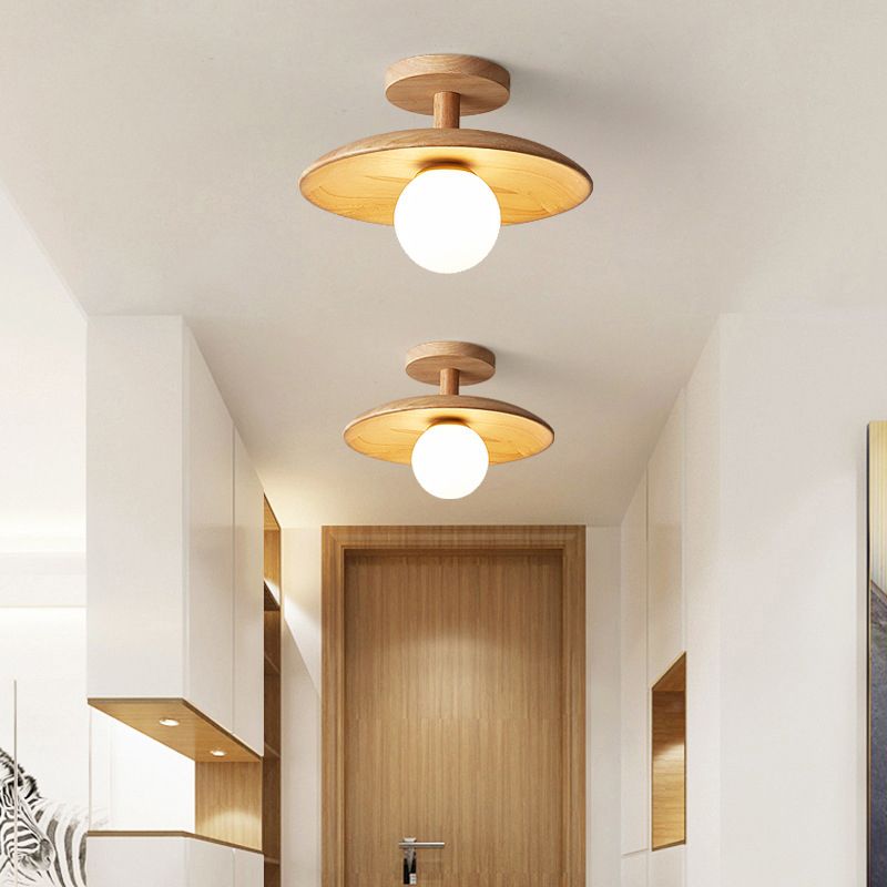 Japanese Style Wooden Ceiling Light Circle Shape Ceiling Lamp for Bedroom
