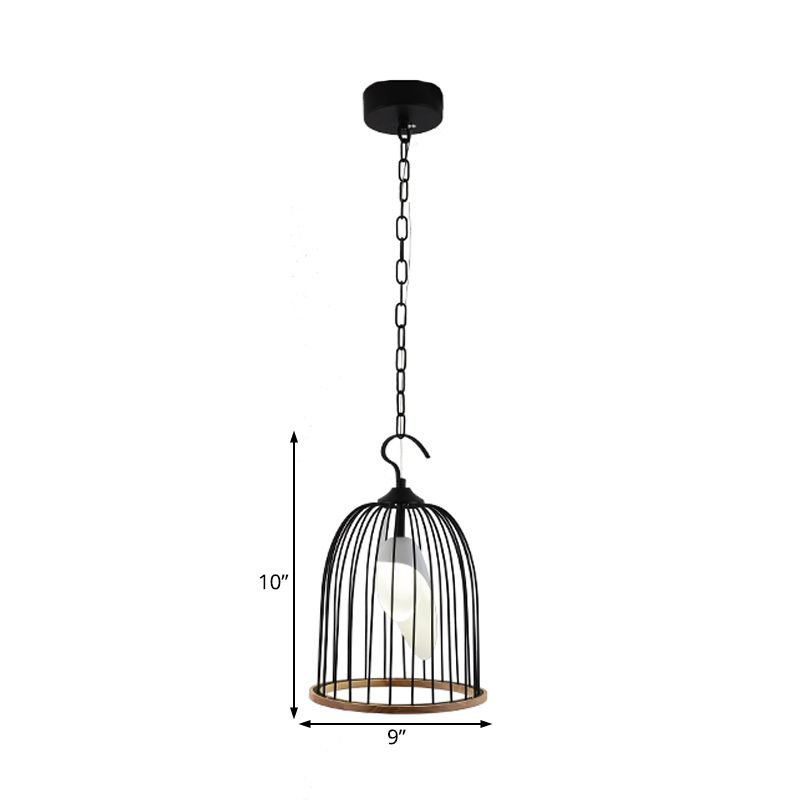 Black Bird Cage Hanging Lamp Modern 1 Head Metal Ceiling Pendant Light for Living Room
