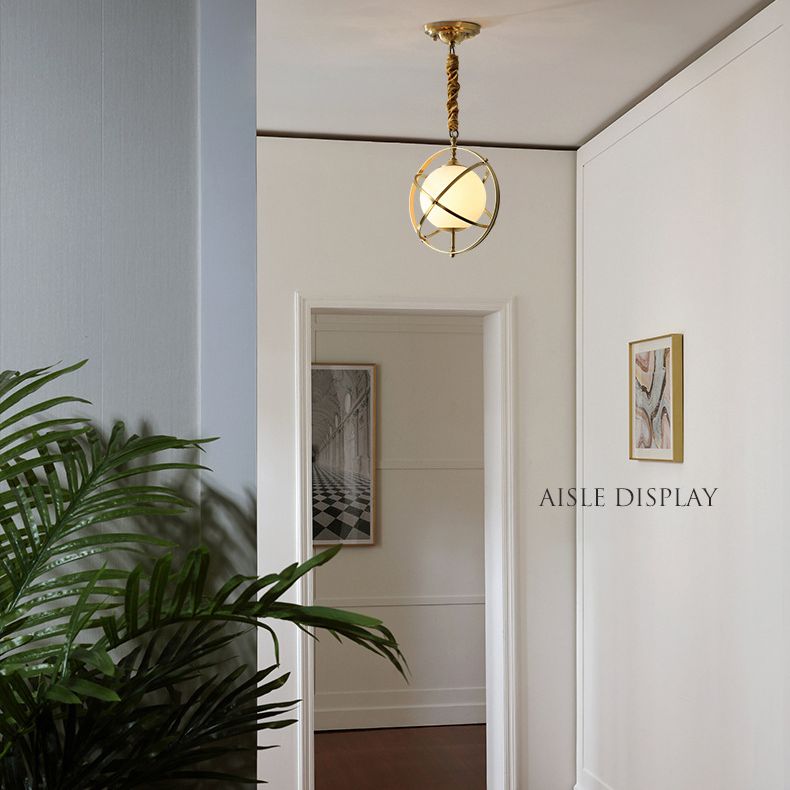 11" Wide Full Copper Triple Rings Lighting Pendant White Glass Shade Suspension Lamp in Gold