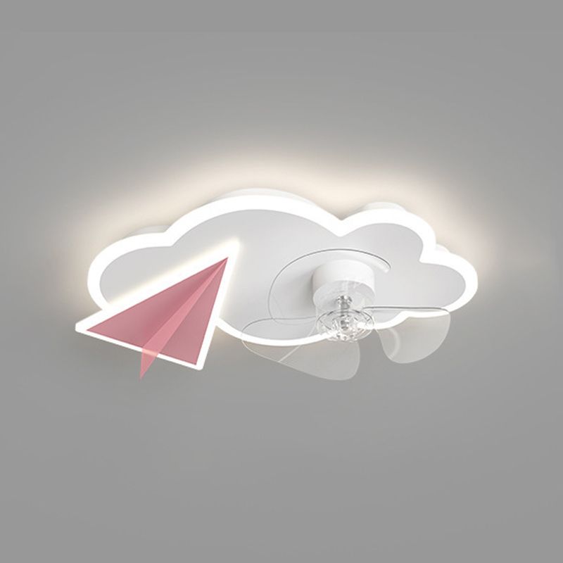 Cloud Semi Flush Mount Ceiling Lamp Cartoon Bedroom LED Ceiling Fan Light