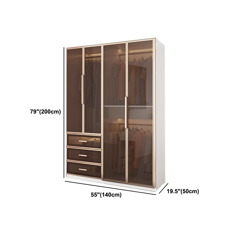 White Manufactured Wood Cabinet with Glass Door Modern Hinged Door Wardrobe for Home