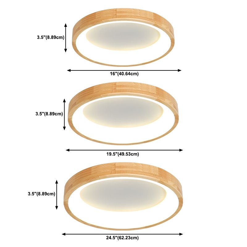 Wooden Circular LED Ceiling Lamp Simplicity Bedroom Flush Mount Light