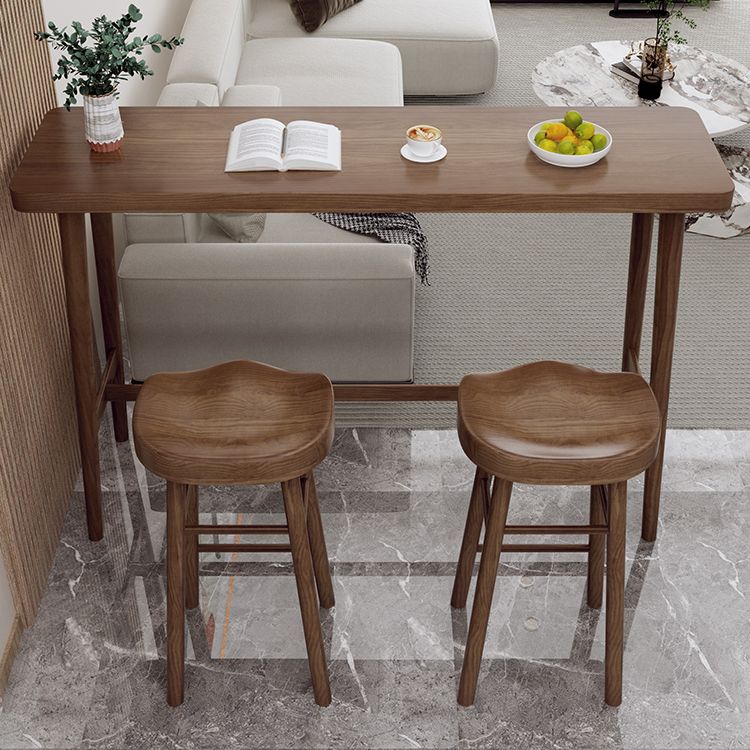 Modern Wooden Bistro Bar Table Rectangle Footrest Bar Table for Living Room