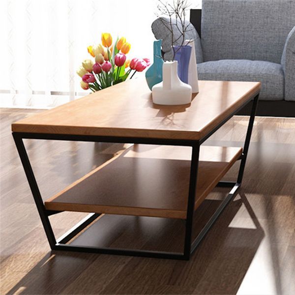 19.68" H Modern Wooden Coffee Table Steel Sled Cocktail Table with Shelf