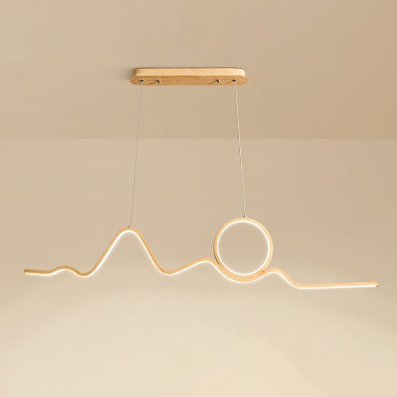 2-Light Modern Beige Island Lighting Wooden LED Ceiling Light for Dining Room