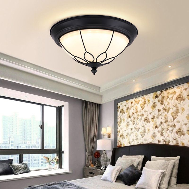 American Ceiling Light 1 Head Frosted Glass Lampshade Painted Ceiling Tray Bedroom Ceiling Lamp