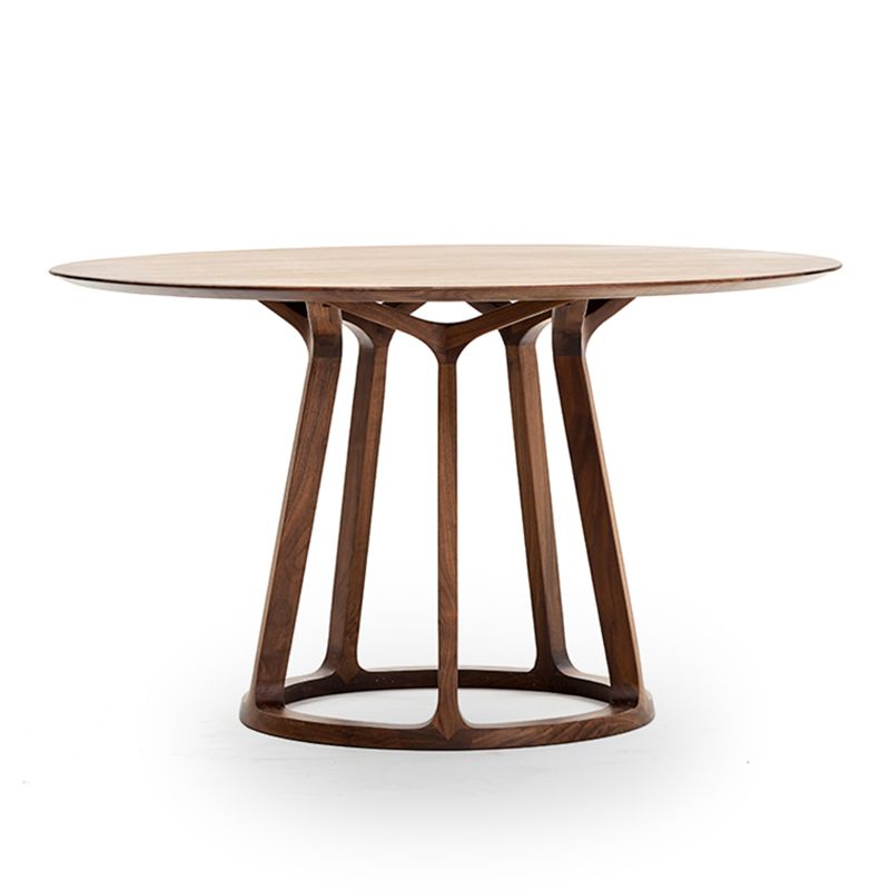 Round Wood Dining Table Reclaimed Pine Table in Brown with Wooden Pedestal