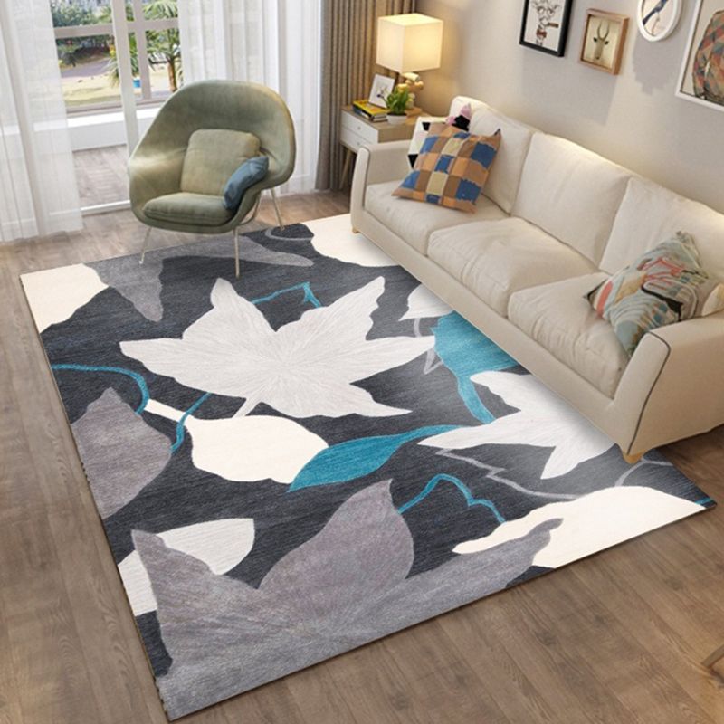 Chic Modern Area Rug Leaf Pattern Polyester Area Carpet Anti-Slip Backing Rug for Living Room