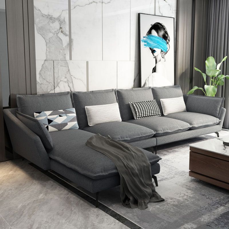 Linen Blend L-Shape Sectional with Pillows Back for Living Room