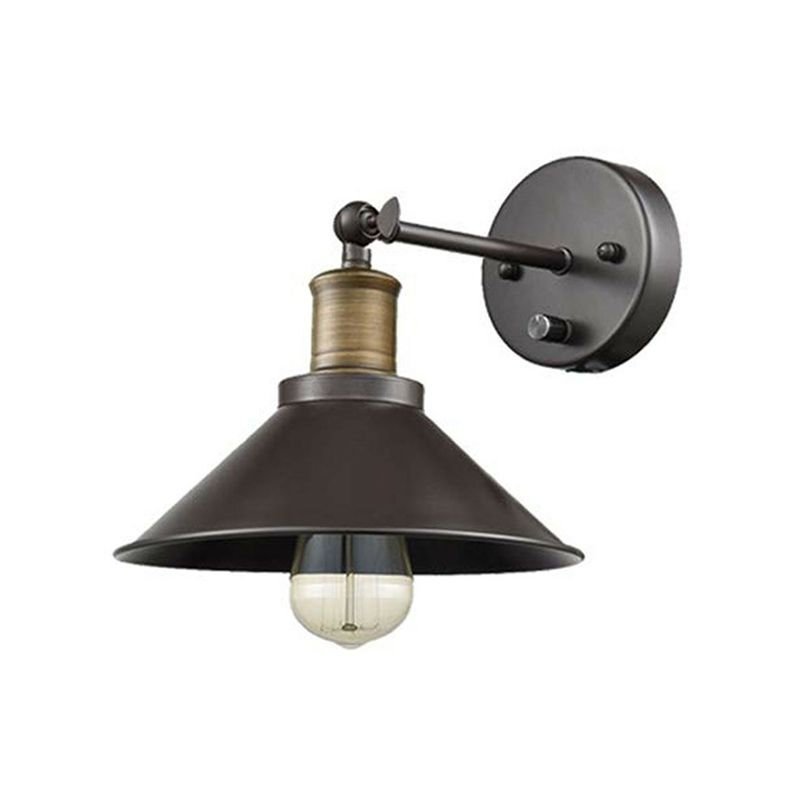 Conic Iron Wall Mounted Lighting Industrial 1/2-Head Living Room Wall Lamp Fixture with Swing Arm in Black