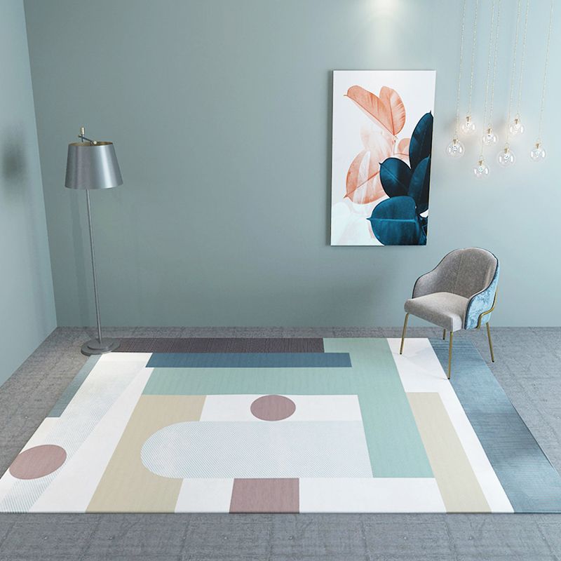 Pastel Color Living Room Indoor Rug Contemporary Colorblock Carpet Polyster Stain-Resistant