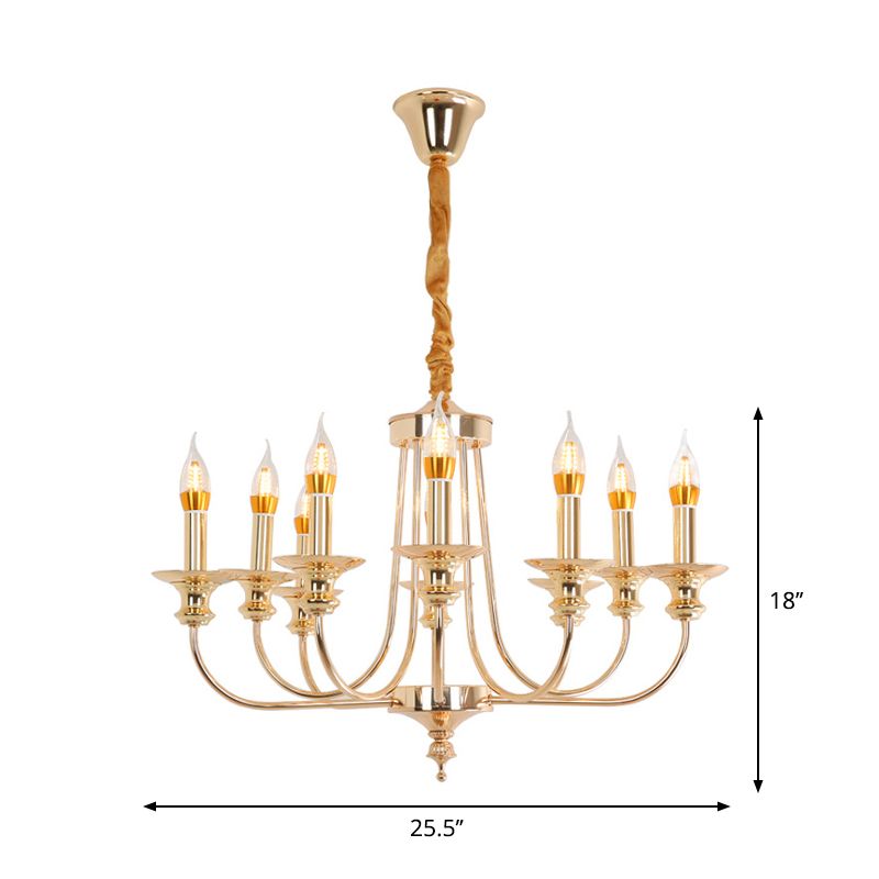 Candle Metal Chandelier Lighting Classic 10 Lights Dining Room Pendant Lighting in Gold