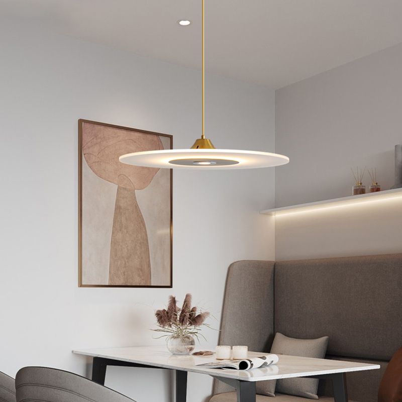 Modern Artistic LED Hanging Lamp Wrought Iron Circular Pendant Light with Acrylic Shade