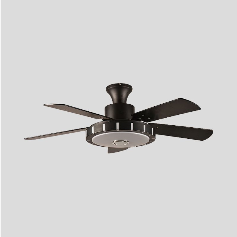 Round Metal Hanging Fan Lighting Retro Dining Room LED Semi Flush Ceiling Lamp in Black with 5 Blades, 32" Wide