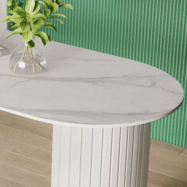 Sintered Stone Dining Table Modern White Furniture with Double Pedestal for Office