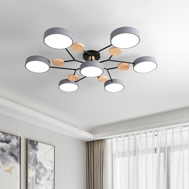 Sputnik Metal Semi-Flush Mount Simple 7 Heads Ceiling Fixture with Drum Acrylic Shade