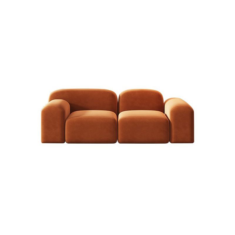 Square Arm Sofa Contemporary Simple Velvet Seating in Orange
