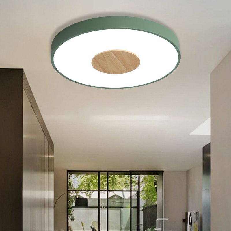 Round Flush Mount Ceiling Light Nordic Iron 1 Head Pink/Blue/White Lighting Fixture for Bedroom, 12"/16"/19.5" Width